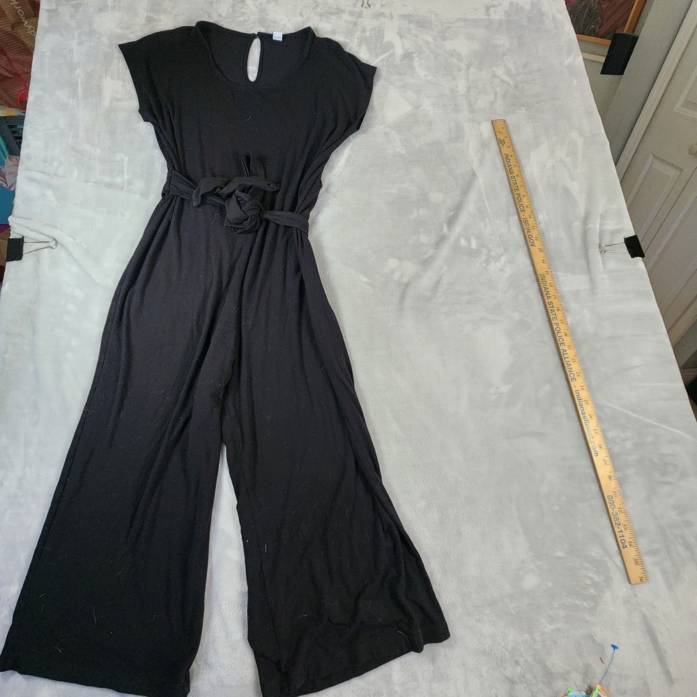 Old Navy Short Sleeve Tie-Belt Black Jumpsuit L Boho Sleek Minimalist Retro
